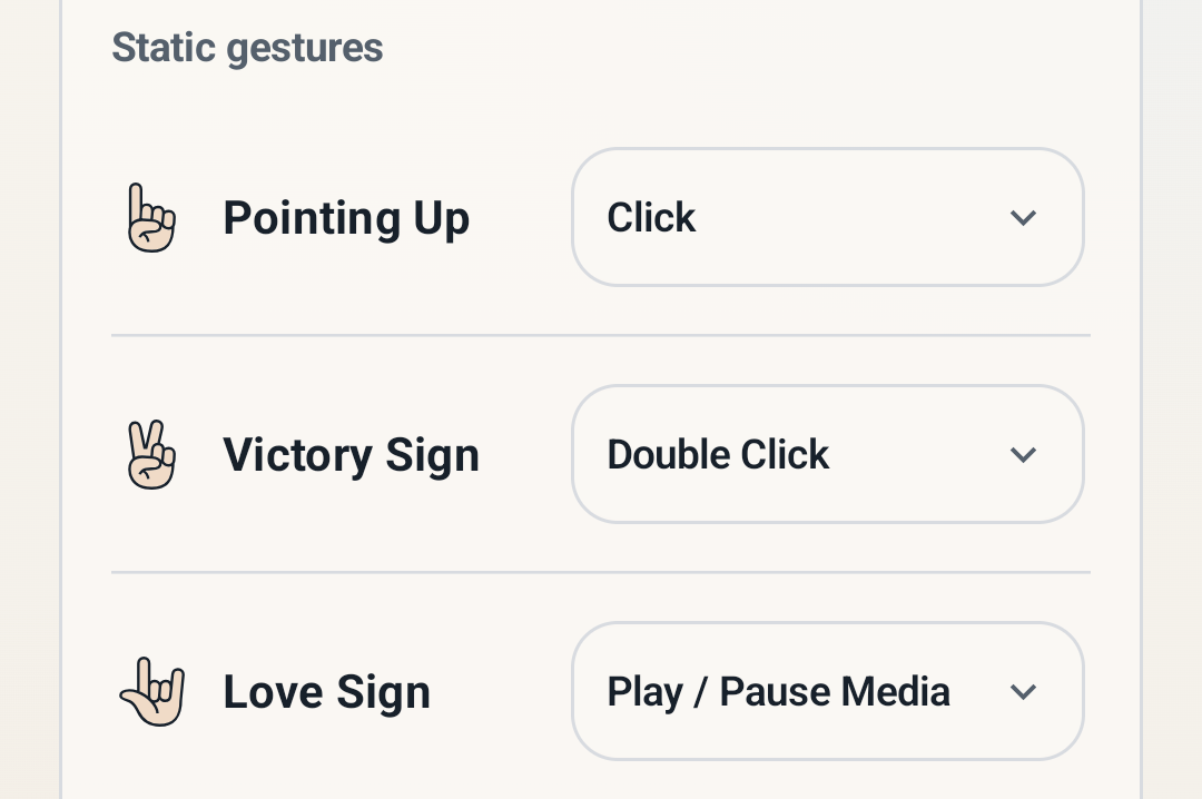 AirSwipe static gestures