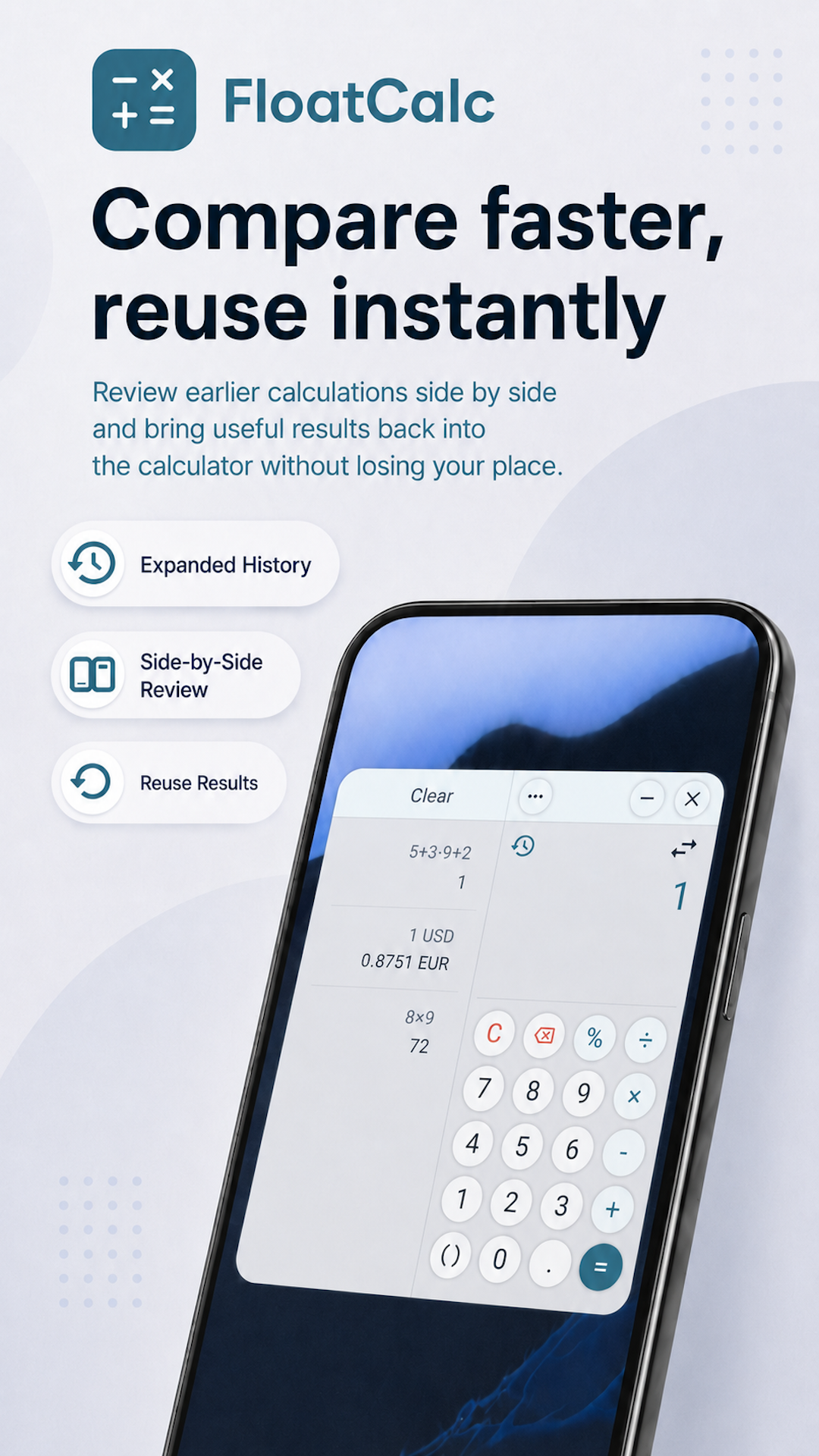 FloatCalc history panel