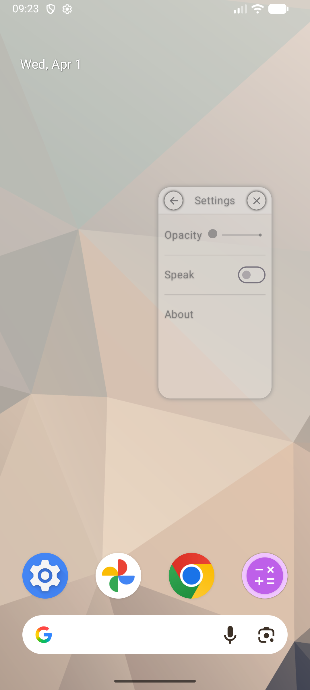FloatCalc settings panel